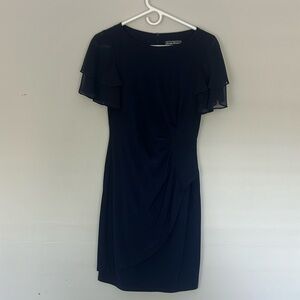 Jessica Howard Dark Navy Dress with sheer sleeve and rouche detail size 6P